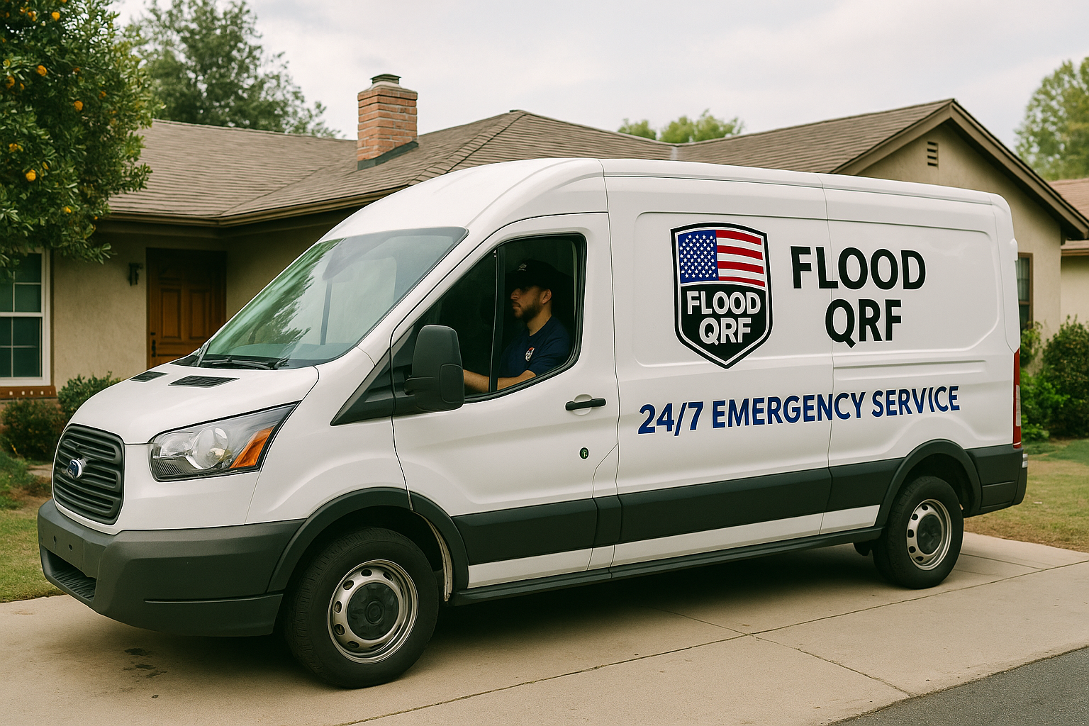 Service truck outside home