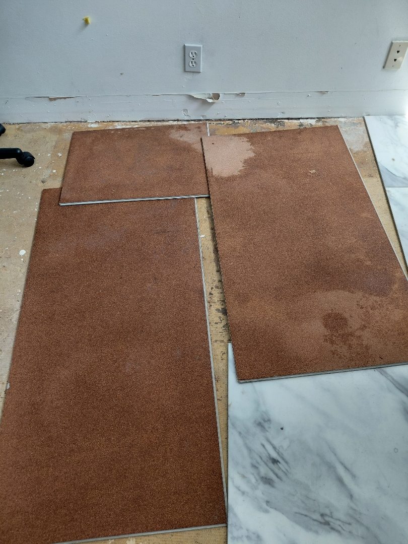 Demo — particle board and base removed for drying access